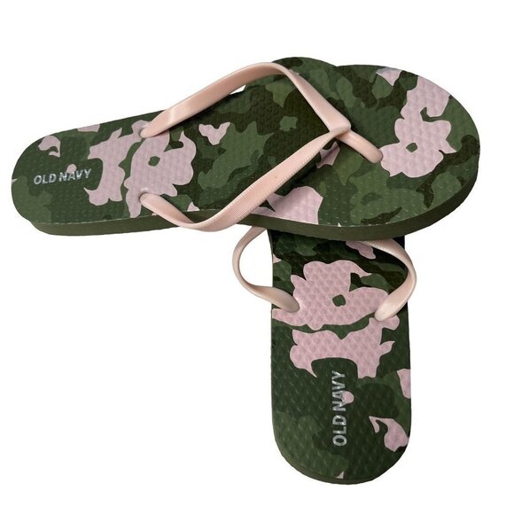 OLD Navy Flip Flops Womens 5-6 Green Camo Sandles Vinyl Thongs - Picture 2 of 8